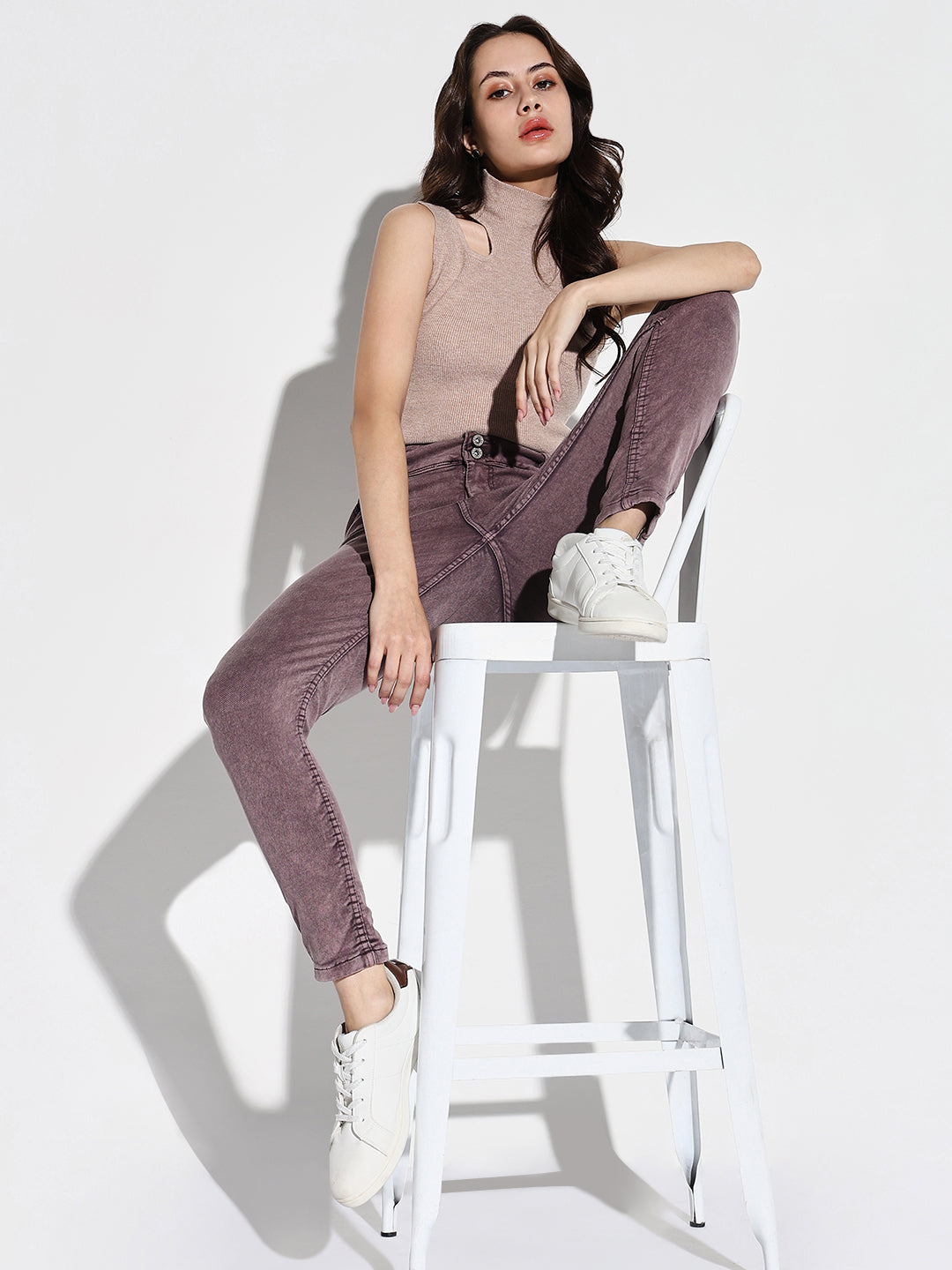 Women's Purple Comfort Slim Fit Light Fade Acid Wash Jeans