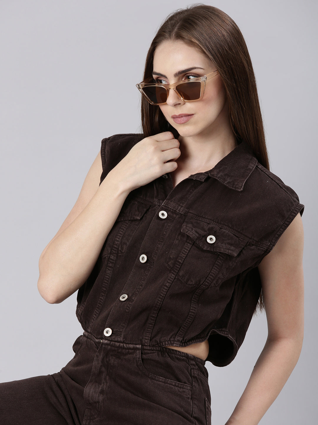 Women Solid Coffee Brown Basic Jumpsuit