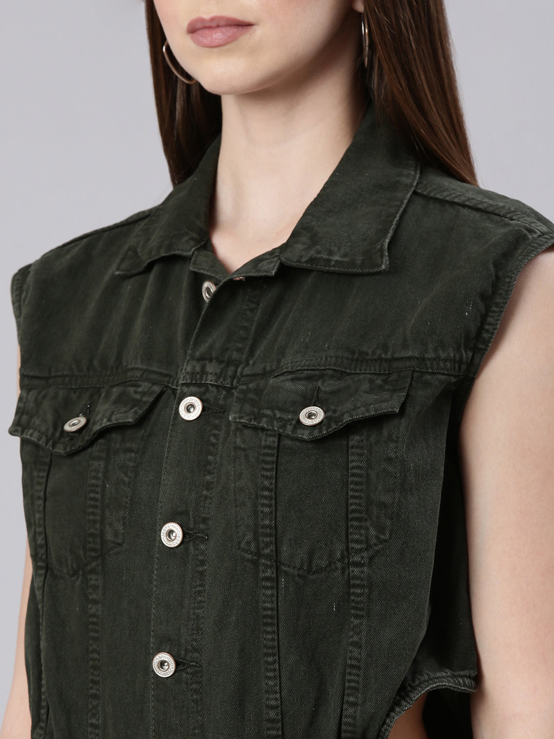 Women's Olive Shirt Collar Cotton Basic Jumpsuit