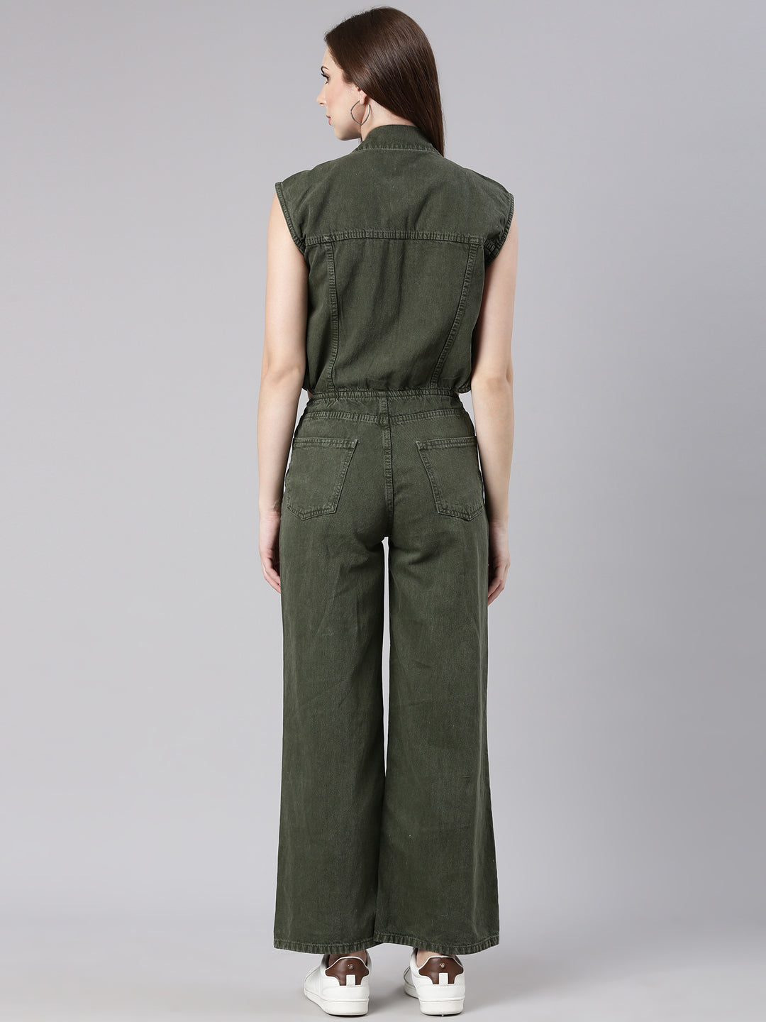 Women Solid Olive Basic Jumpsuit