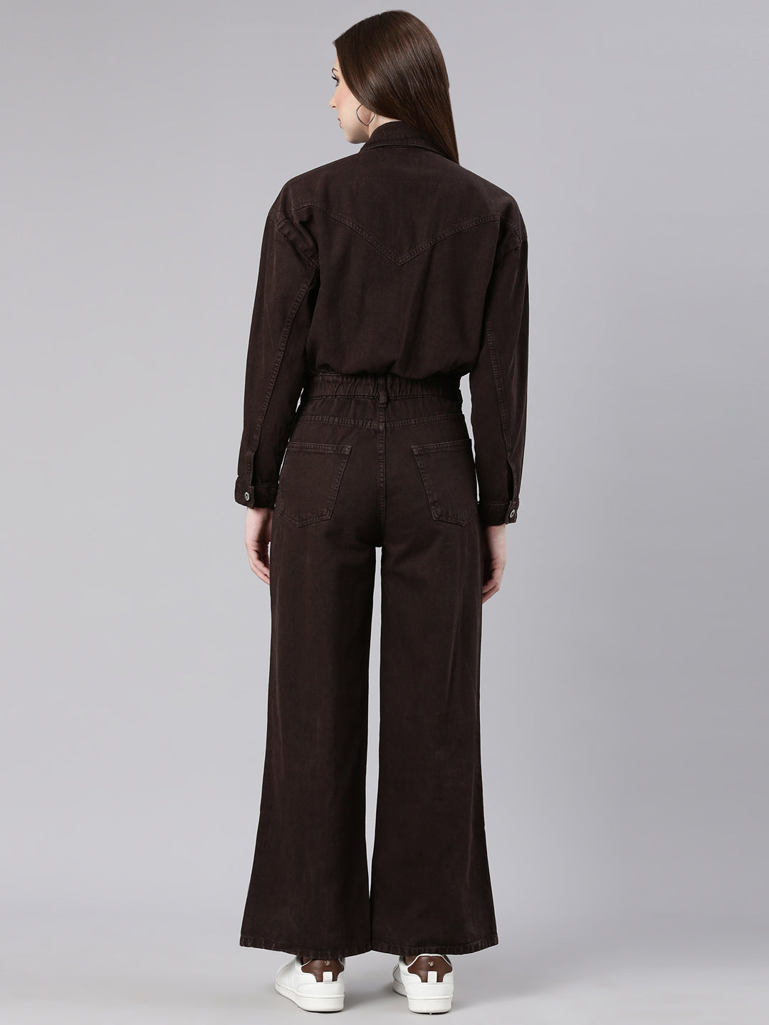 Women Solid Coffee Brown Basic Jumpsuit