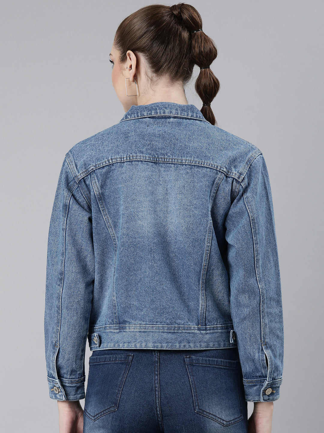 Women Blue Solid Denim Jacket