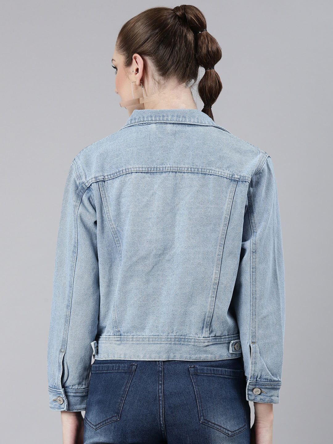 Women Blue Solid Denim Jacket