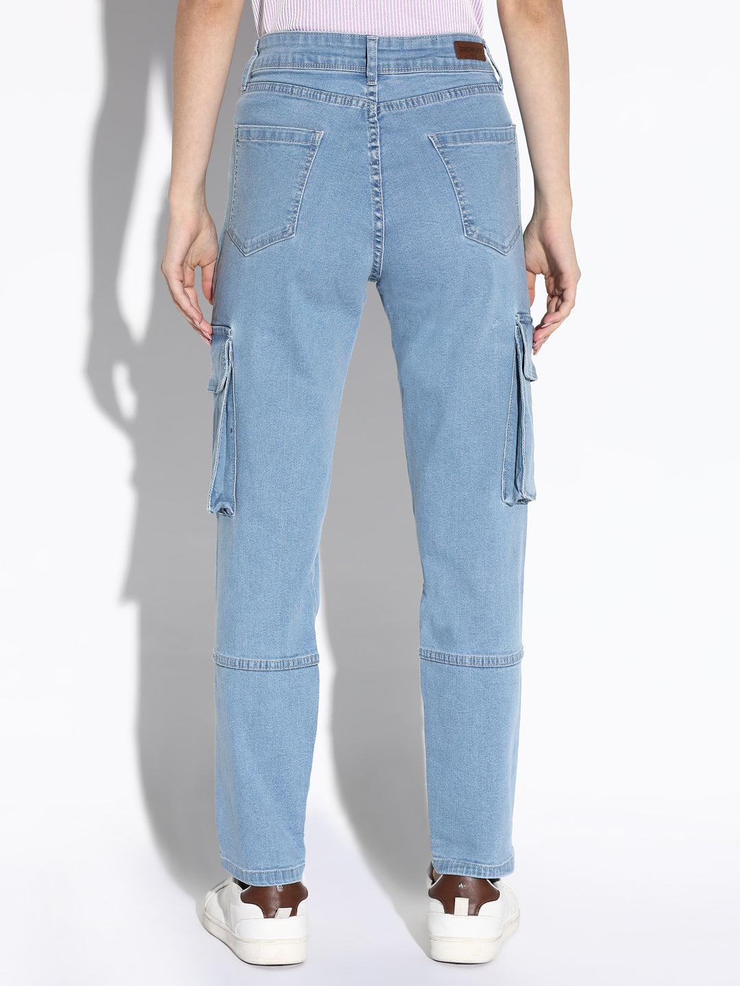 Women Blue Straight Fit Cargo Jeans