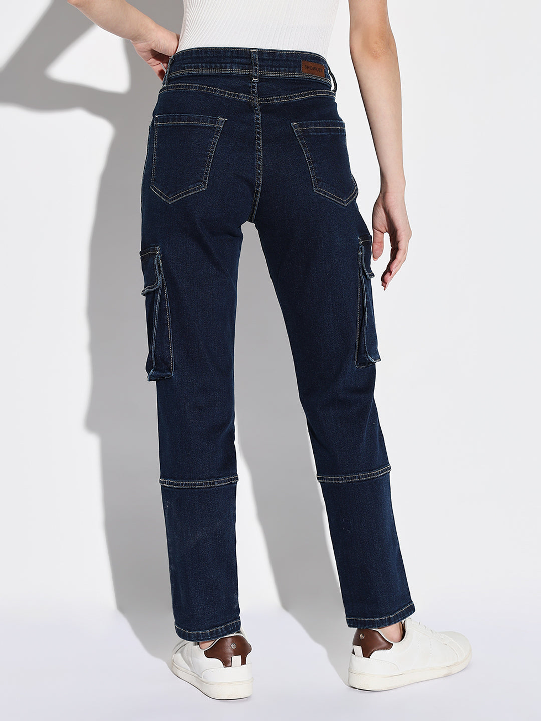 Women Navy Blue Straight Fit Cargo Jeans