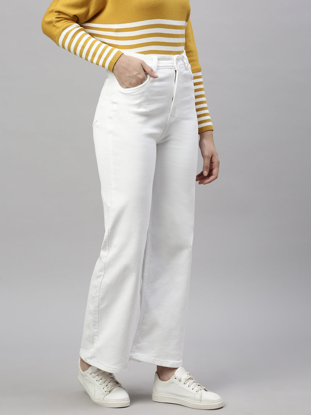 Women White Wide Leg Jeans