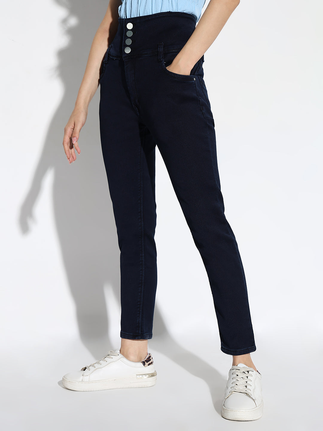 Women Navy Blue Straight Fit Jeans