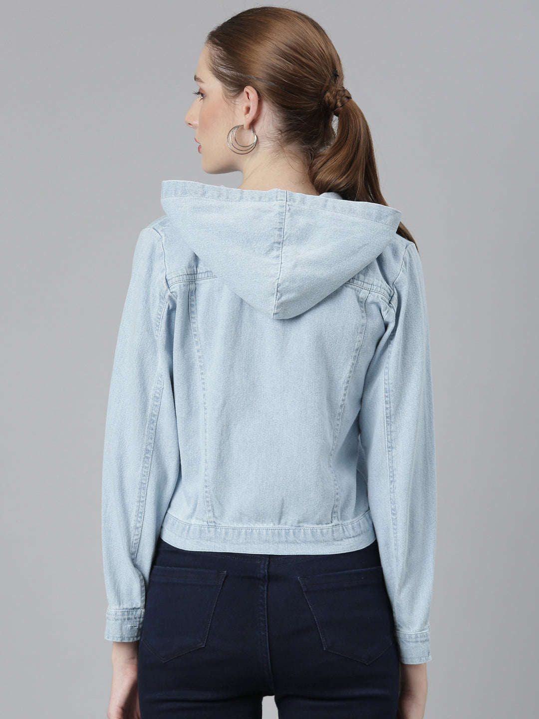 Women Blue Solid Denim Jacket