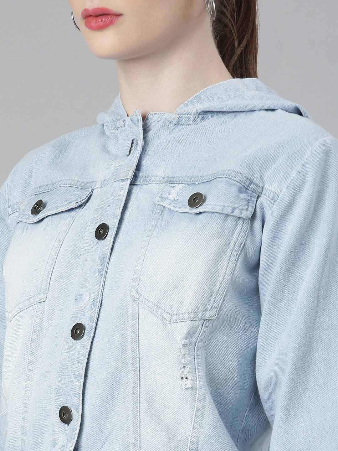 Women Blue Solid Denim Jacket