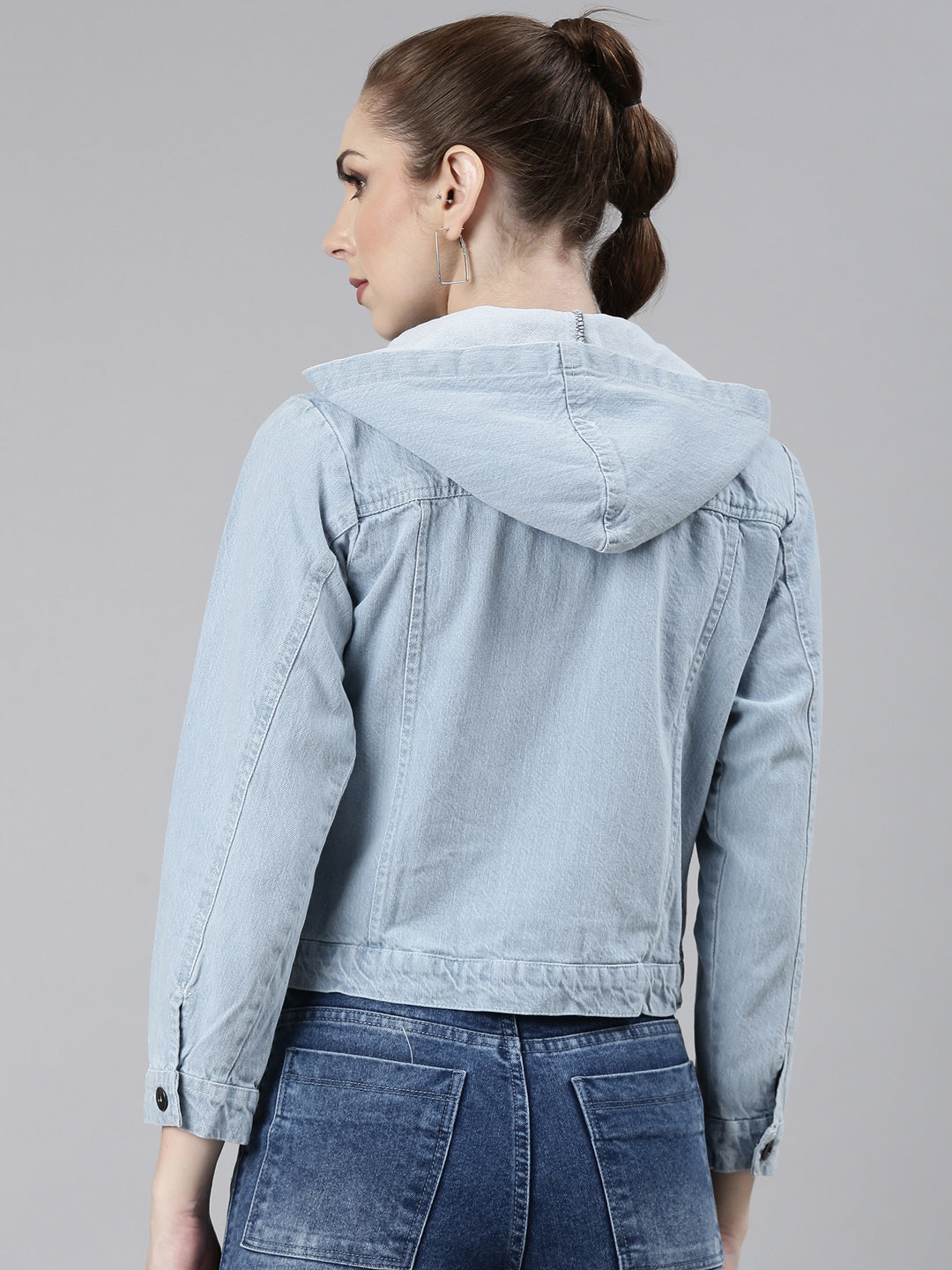 Women Blue Solid Denim Jacket