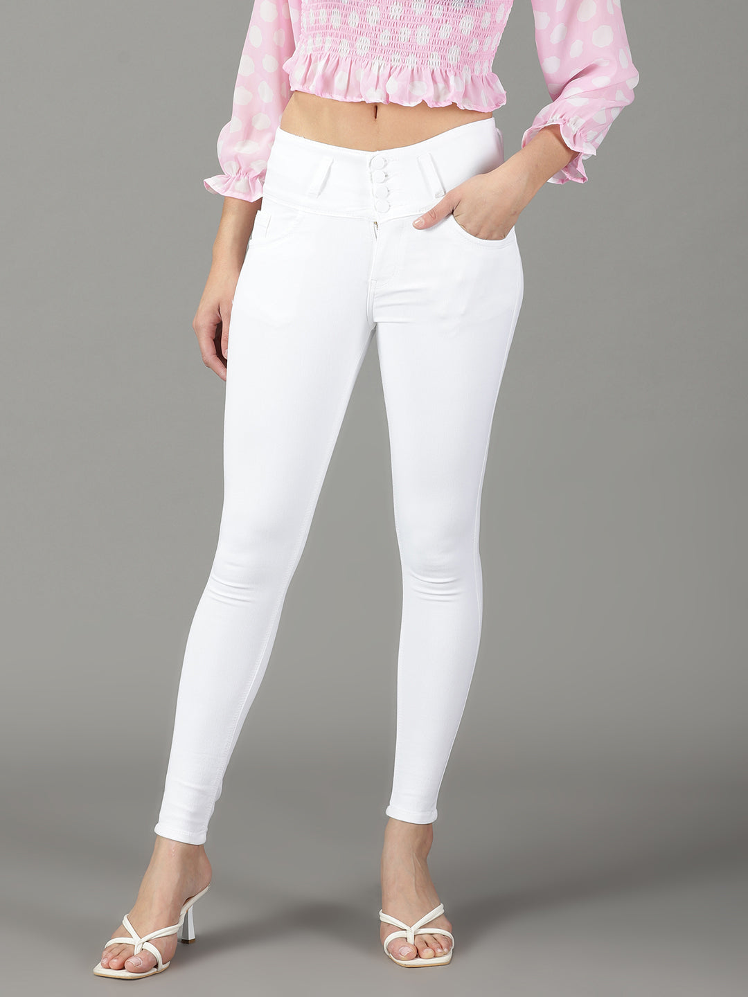 Women Solid White Skinny Fit Jeans