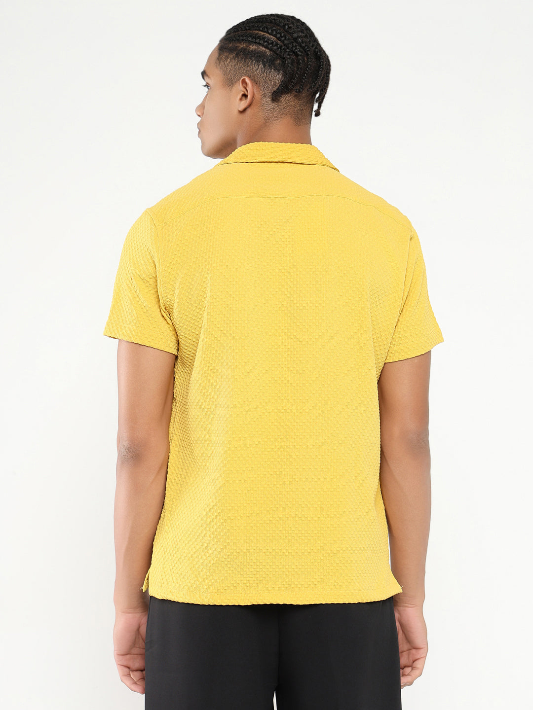 Men Yellow Cuban Collar Solid Shirt