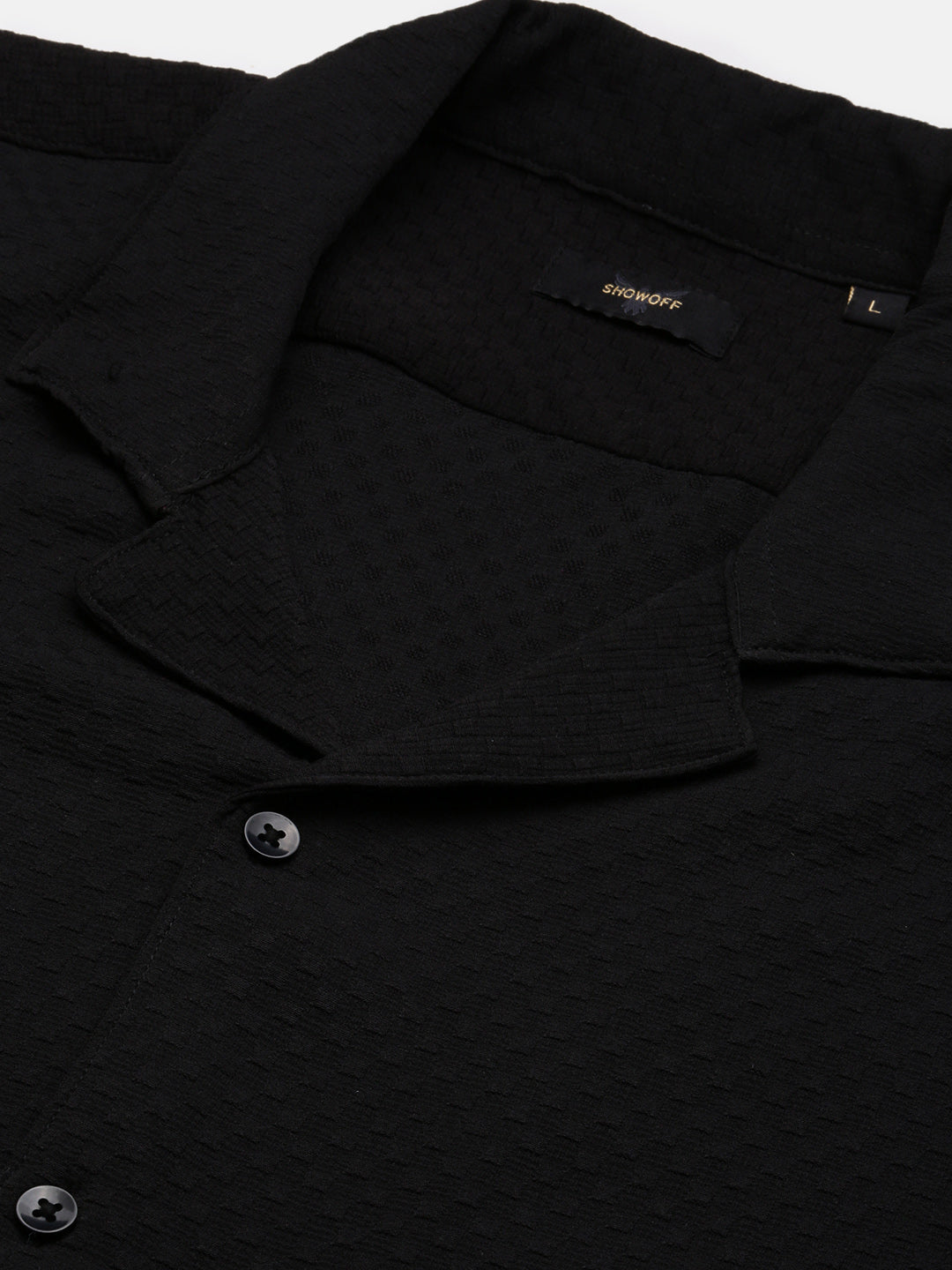 Men Black Cuban Collar Solid Shirt