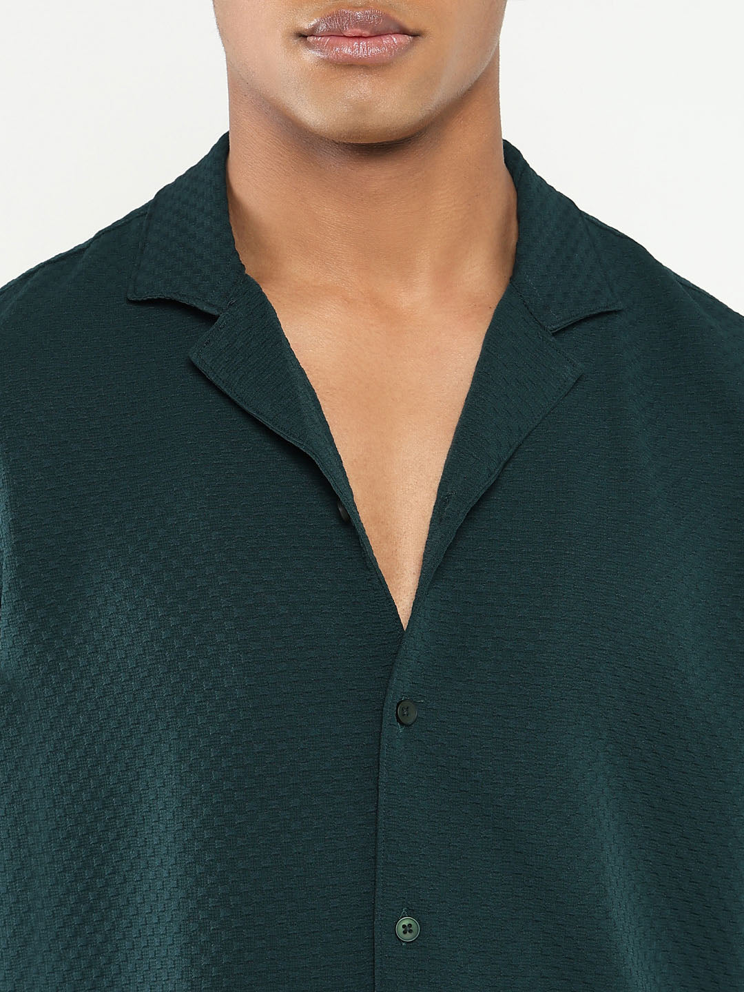 Men Green Cuban Collar Solid Shirt