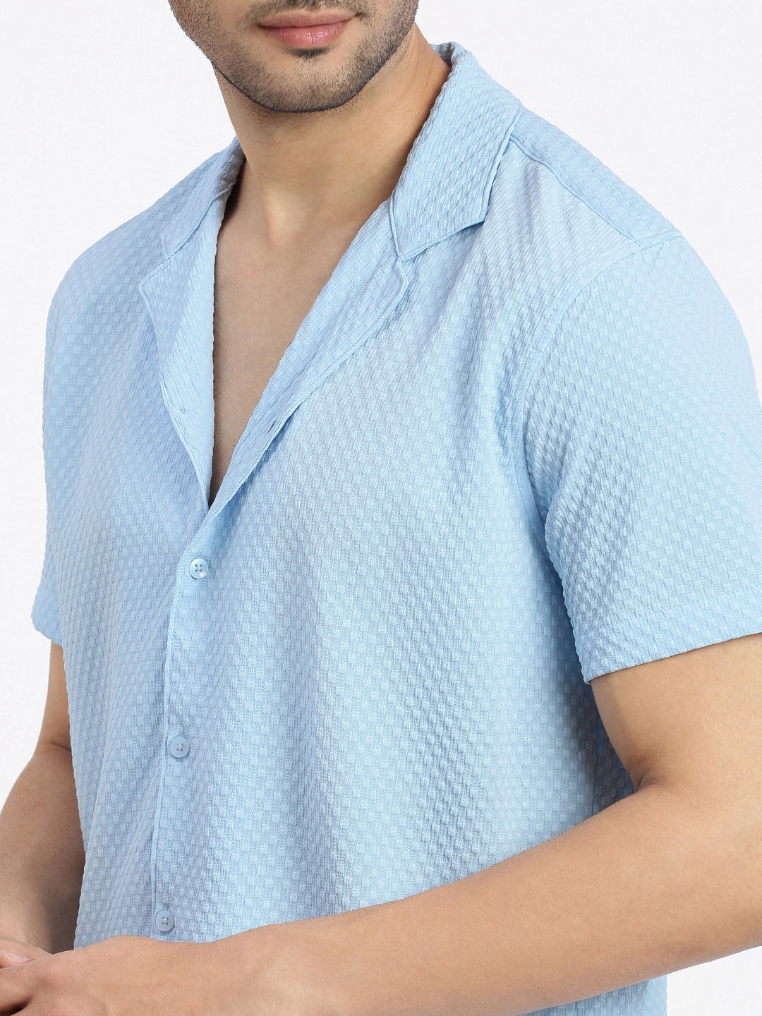 Men Blue Cuban Collar Solid Shirt