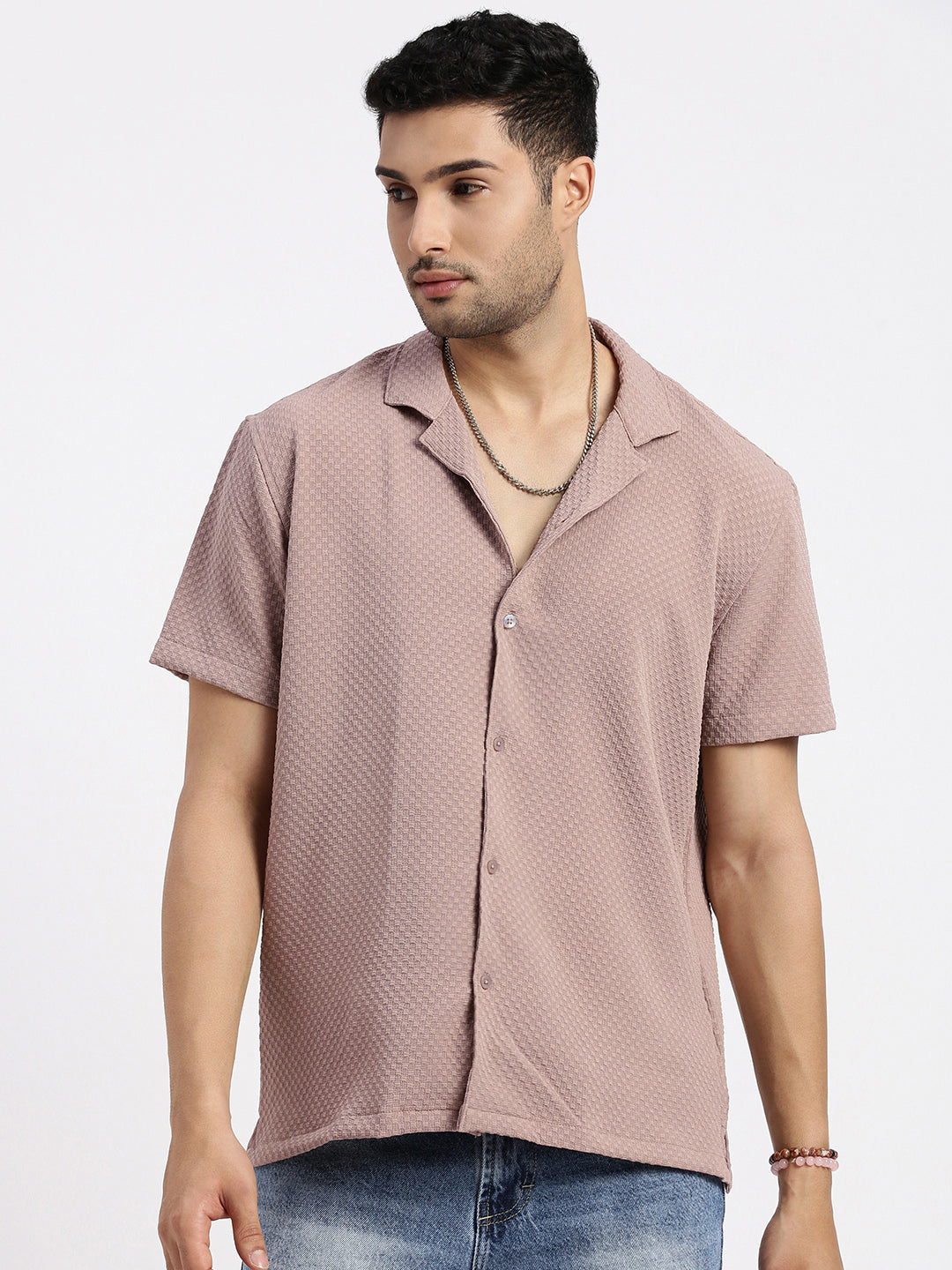 Men Brown Cuban Collar Solid Shirt