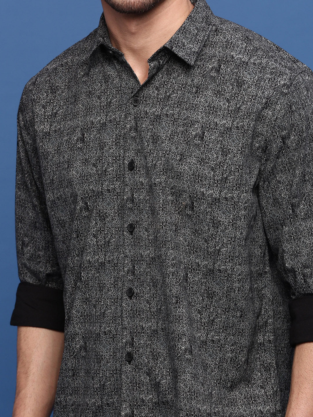 Men Black Abstract Slim Fit Shirt