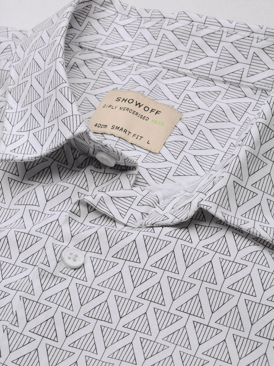 Men White Geometric Slim Fit Shirt