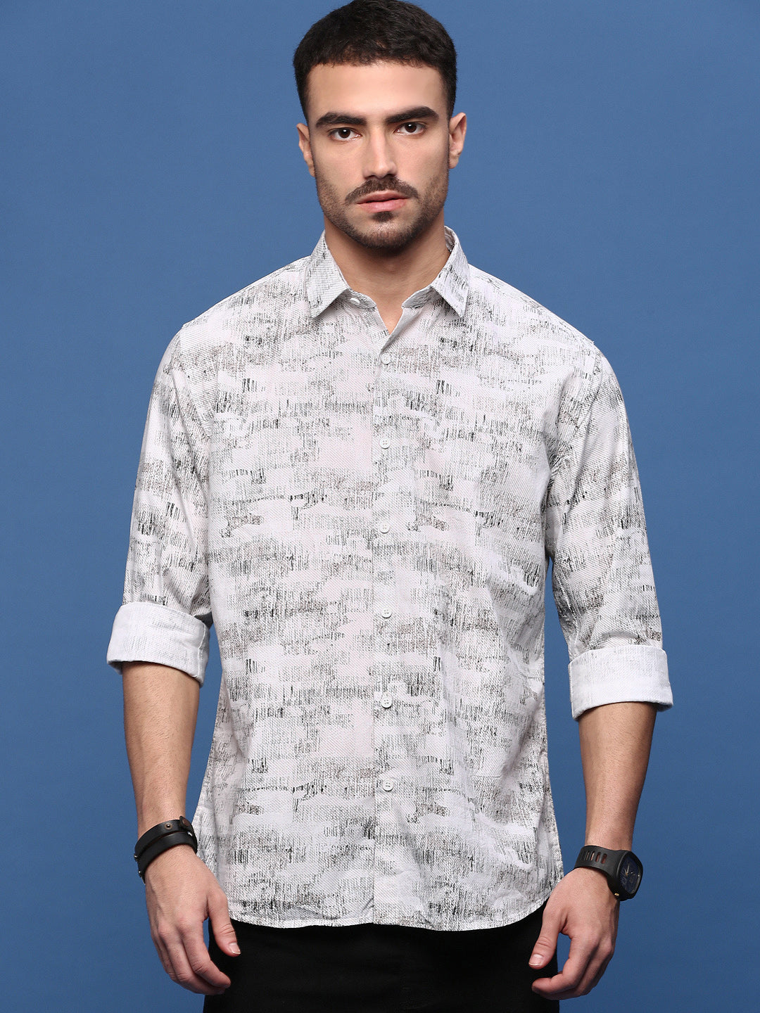 Men's White Abstract Slim Fit Shirt