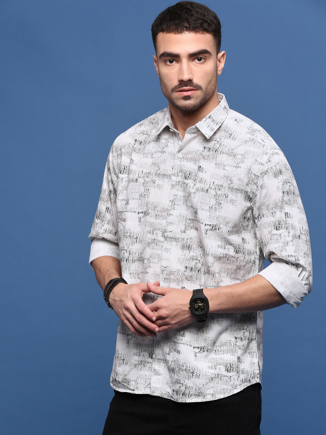 Men's White Abstract Slim Fit Shirt