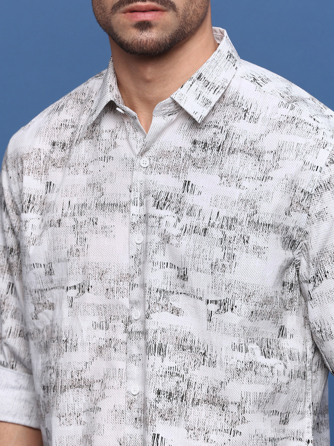 Men's White Abstract Slim Fit Shirt