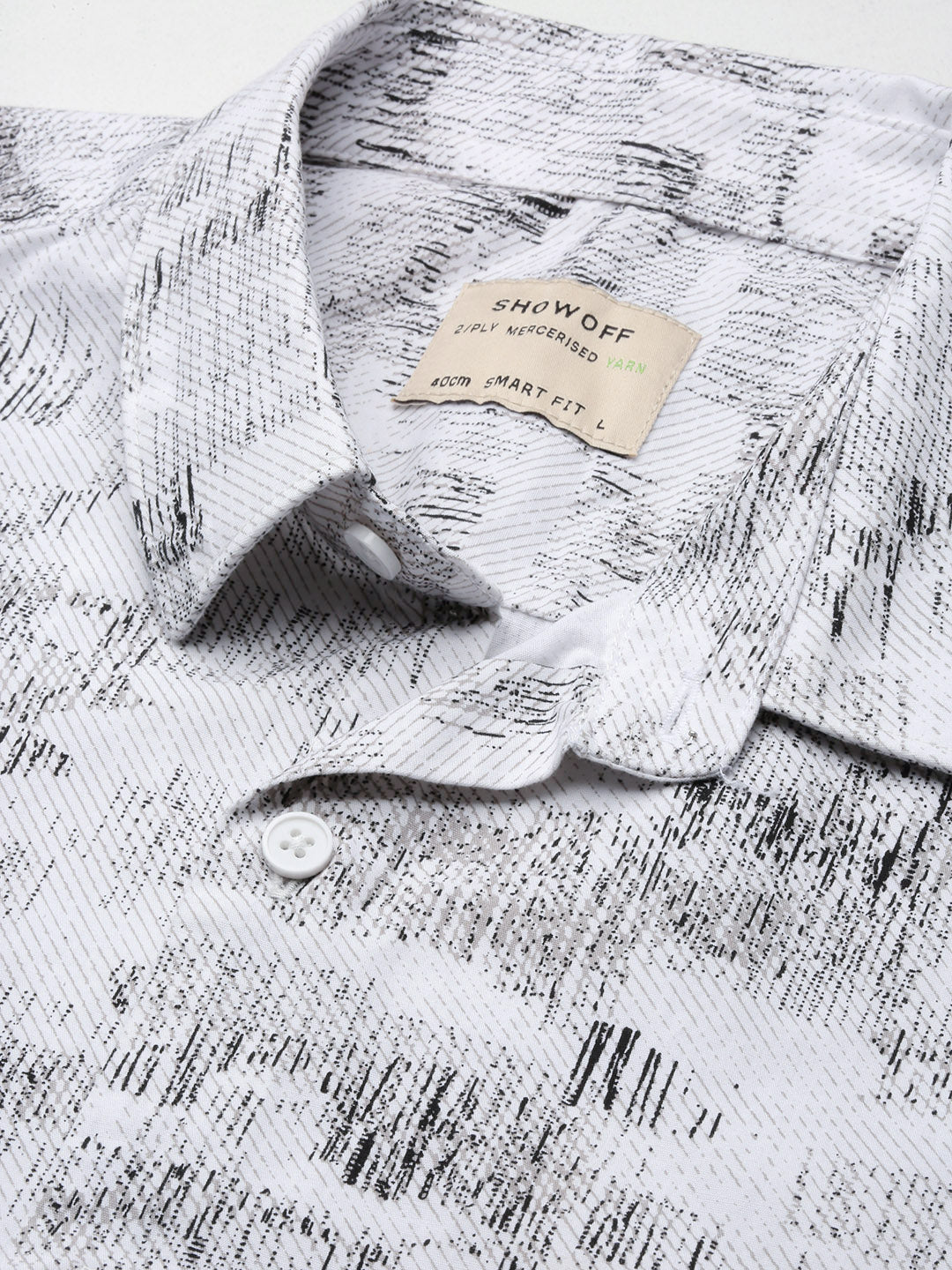 Men's White Abstract Slim Fit Shirt