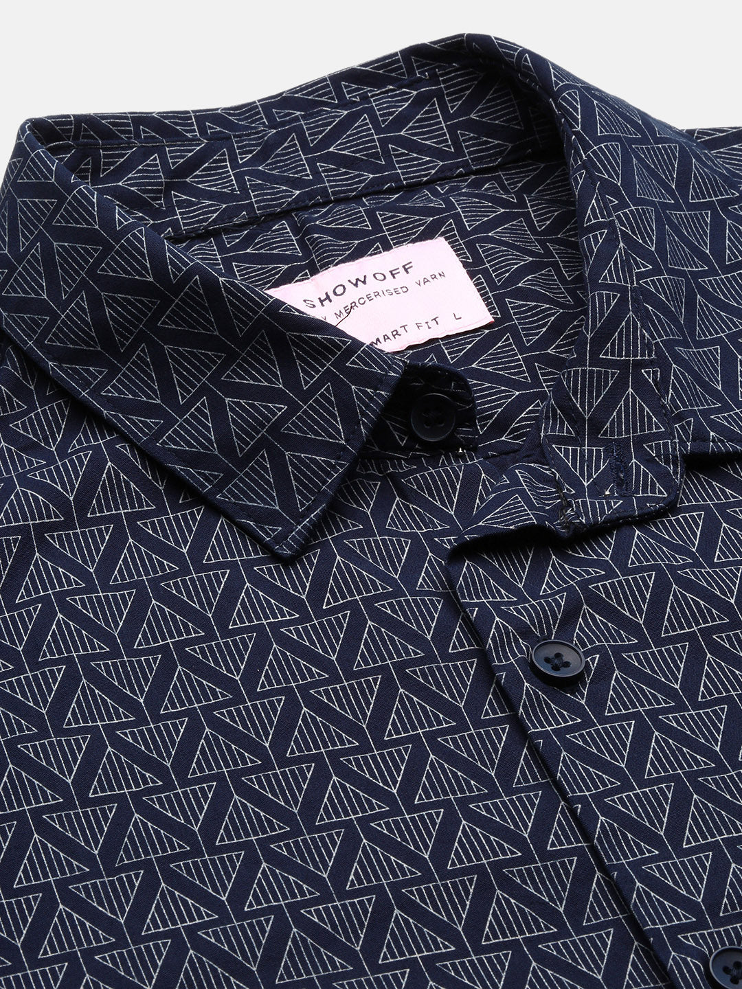 Men Navy Blue Geometric Slim Fit Shirt