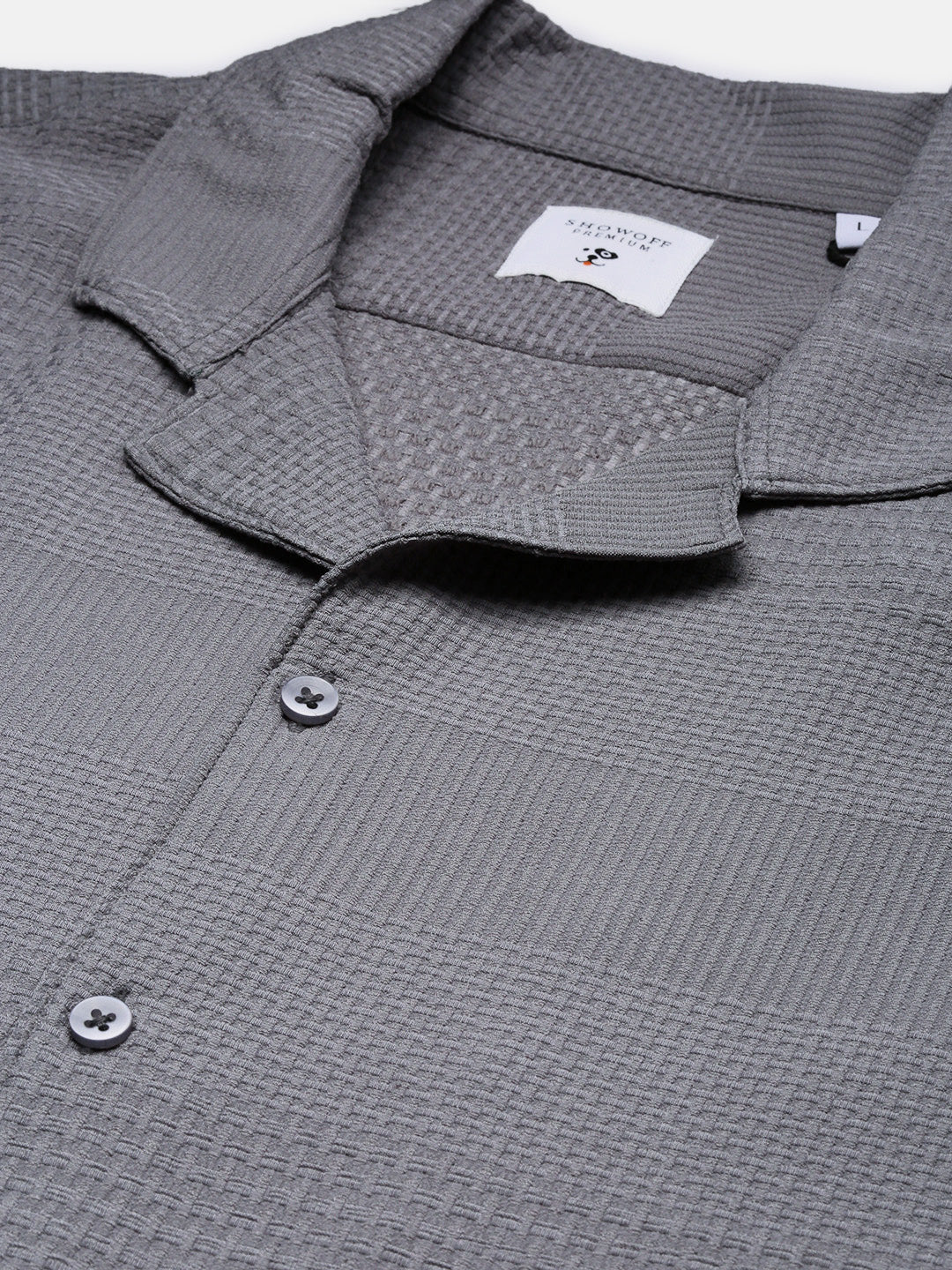 Men Cuban Collar Solid Grey Relaxed Fit Shirt