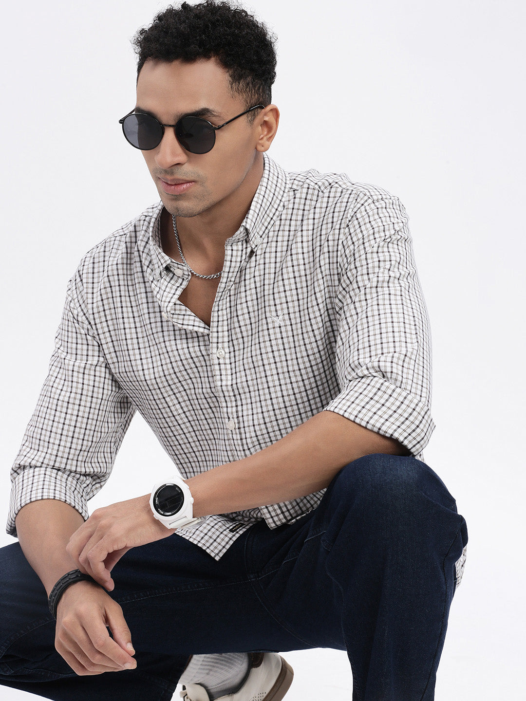 Men White Checked Slim Fit Shirt