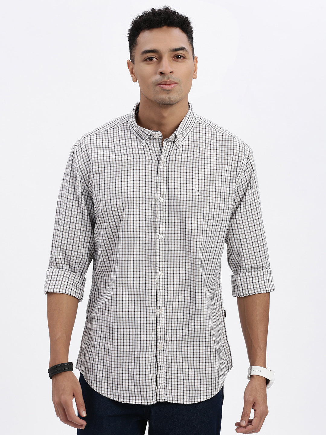 Men White Checked Slim Fit Shirt