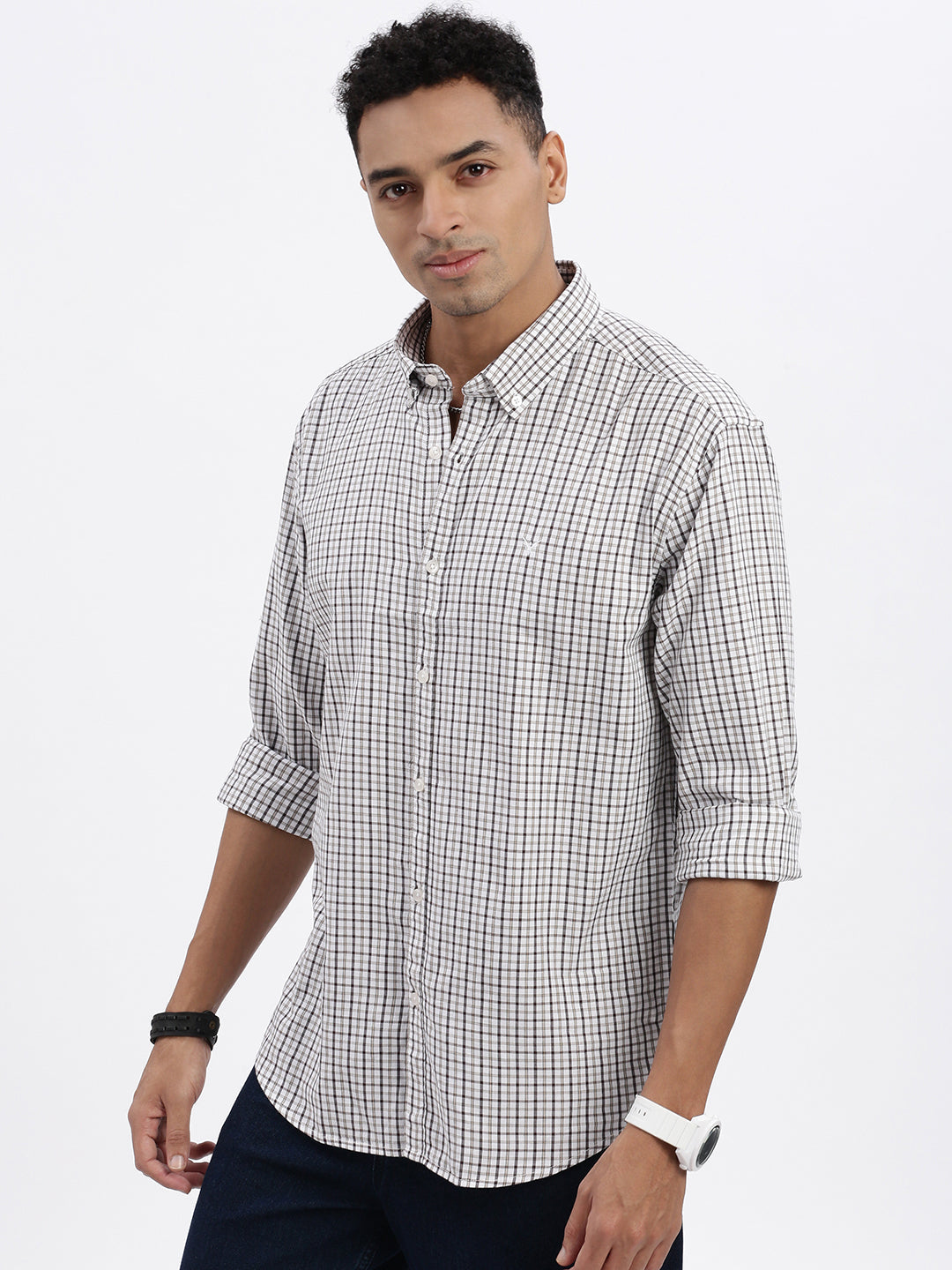 Men White Checked Slim Fit Shirt