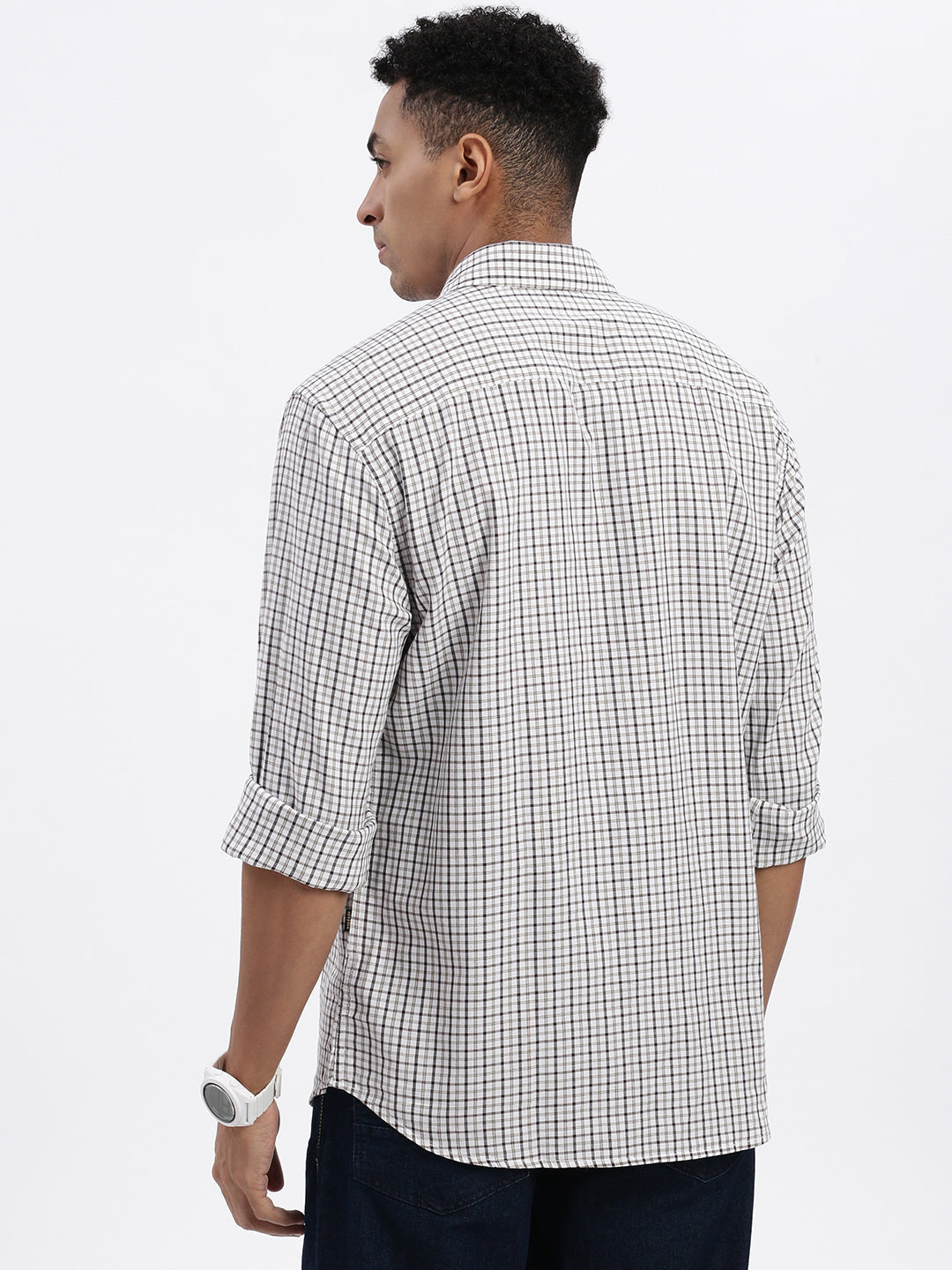 Men White Checked Slim Fit Shirt