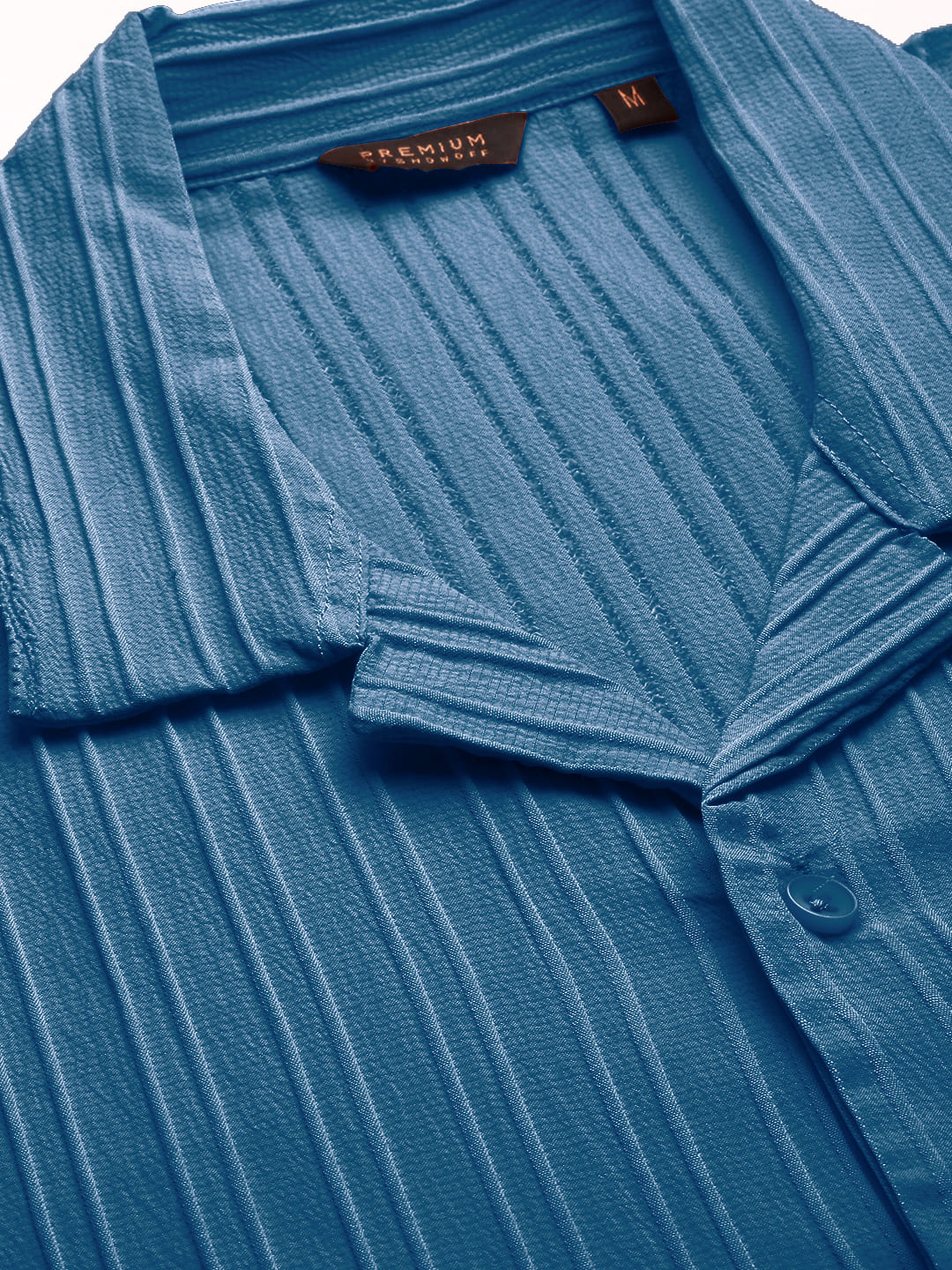 Men's Striped Blue Cuban Collar Relaxed Fit Shirt