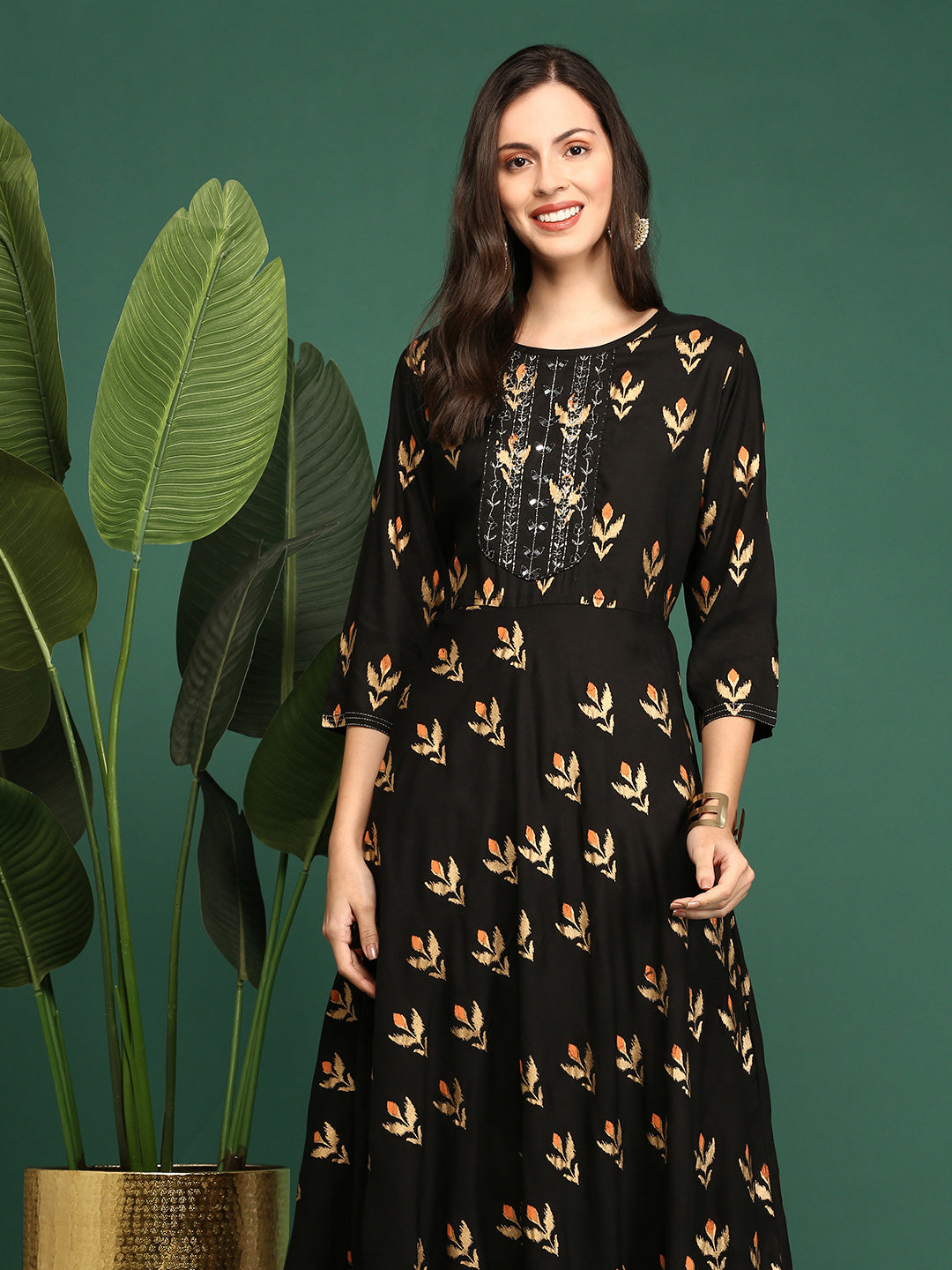 Women's Coffee Brown Printed A-Line Kurtas