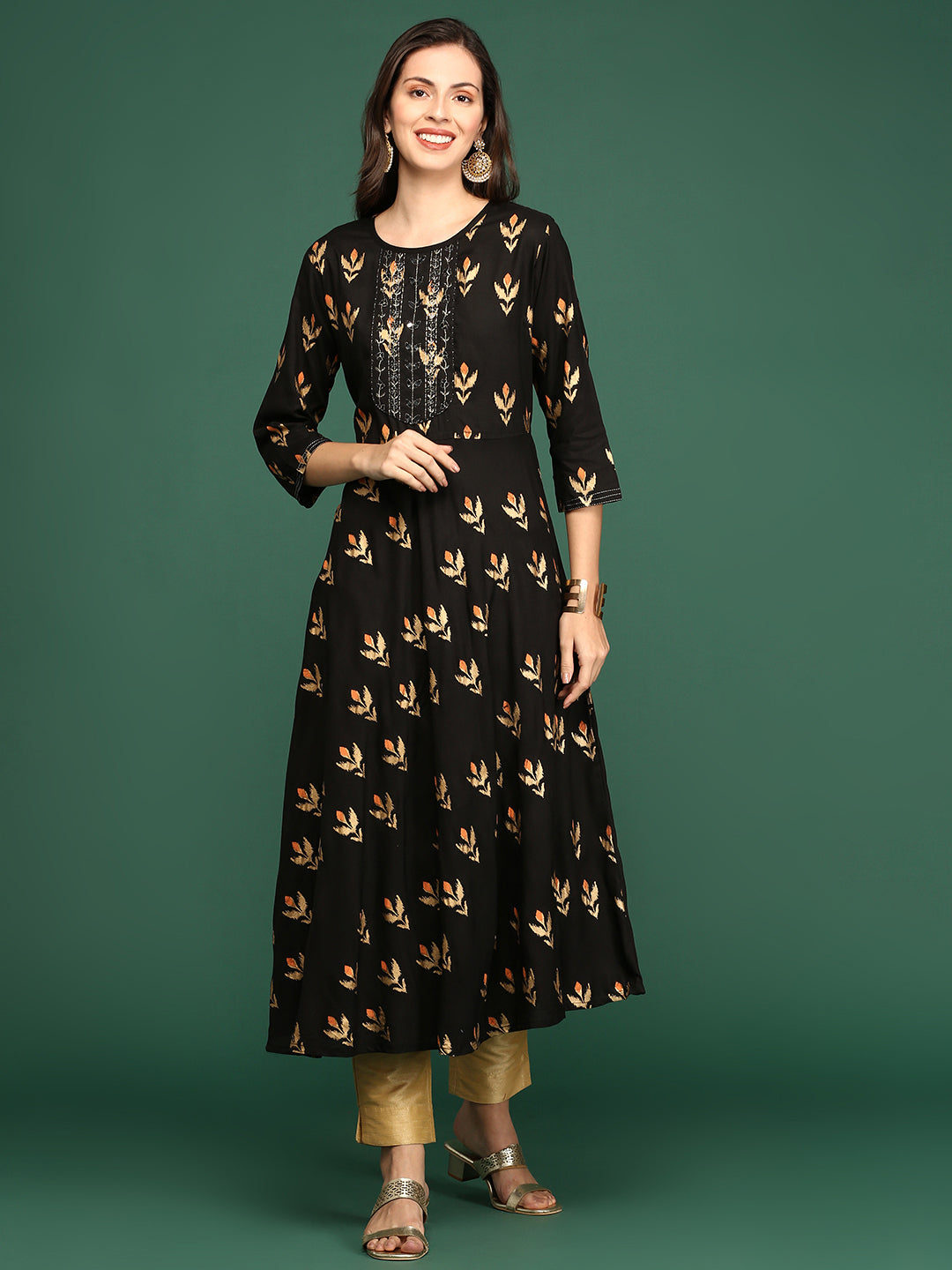 Women's Coffee Brown Printed A-Line Kurtas