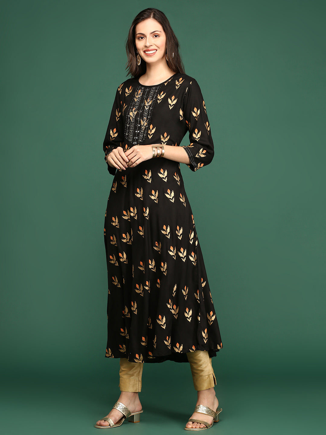 Women's Coffee Brown Printed A-Line Kurtas