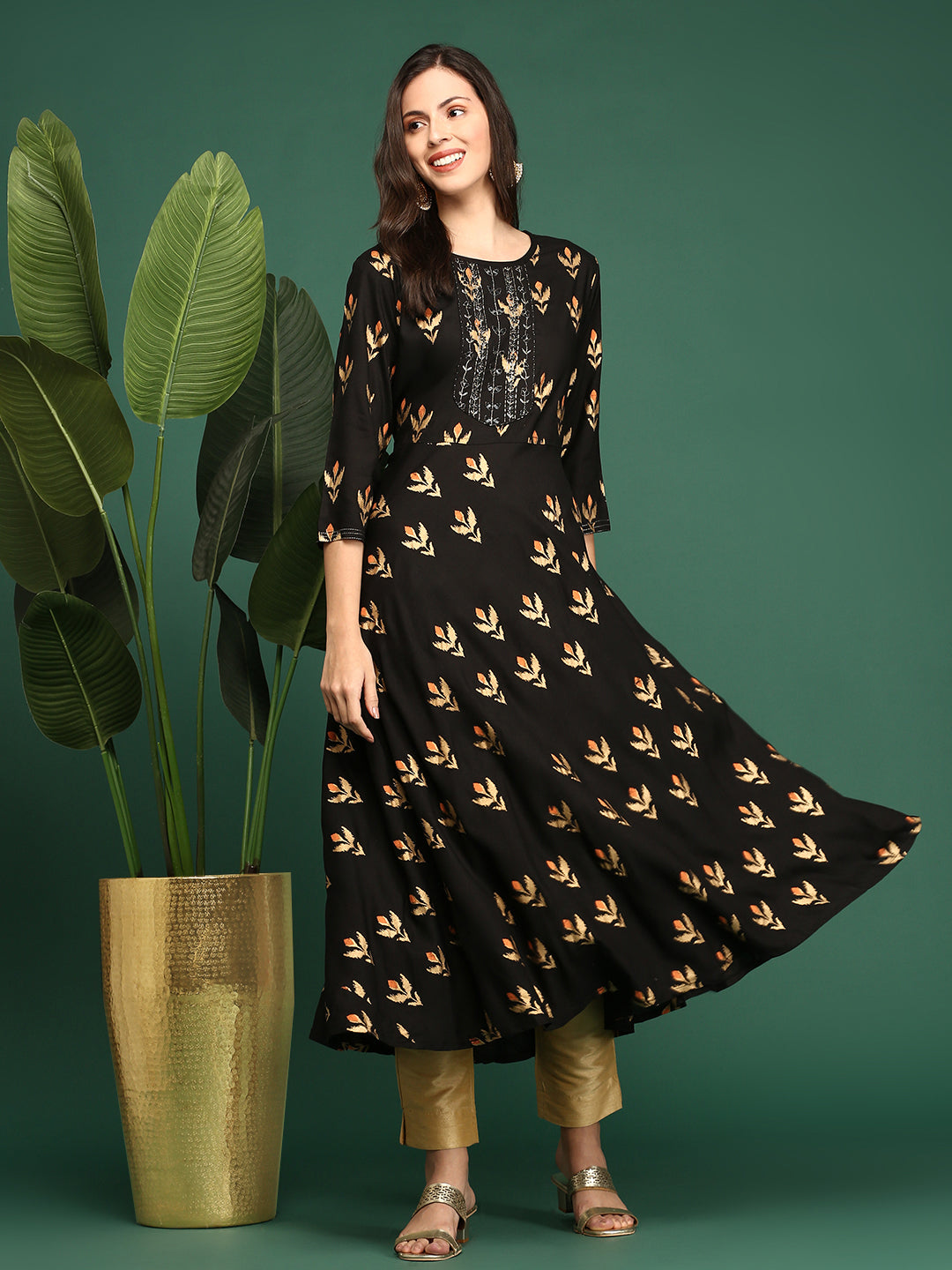 Women's Coffee Brown Printed A-Line Kurtas