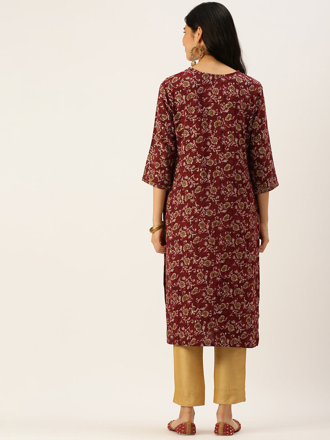 Women's Printed Maroon Straight Kurta