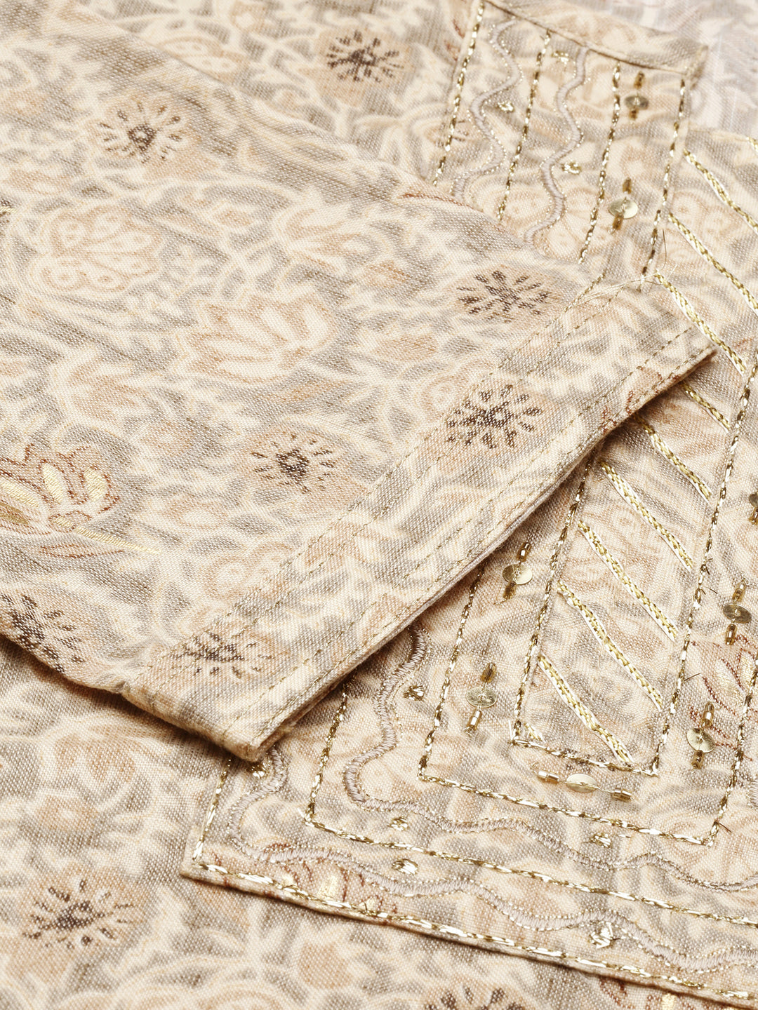 Women's Printed Beige Straight Kurta