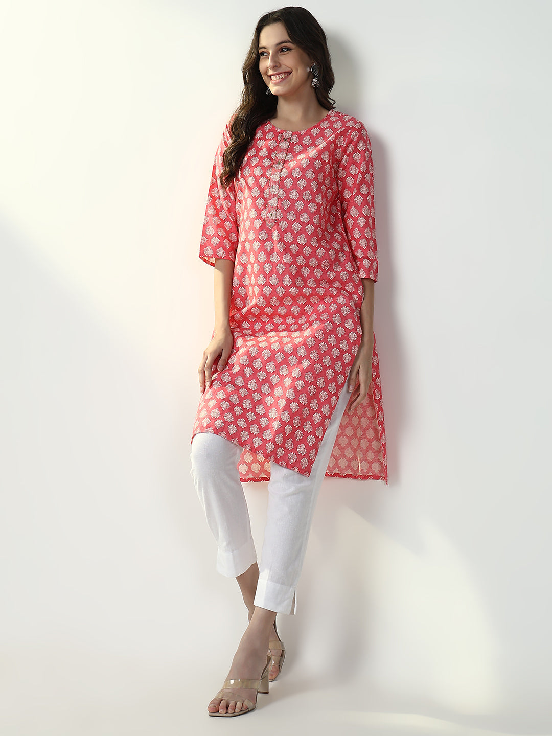 Women Coral Graphic Straight Kurta