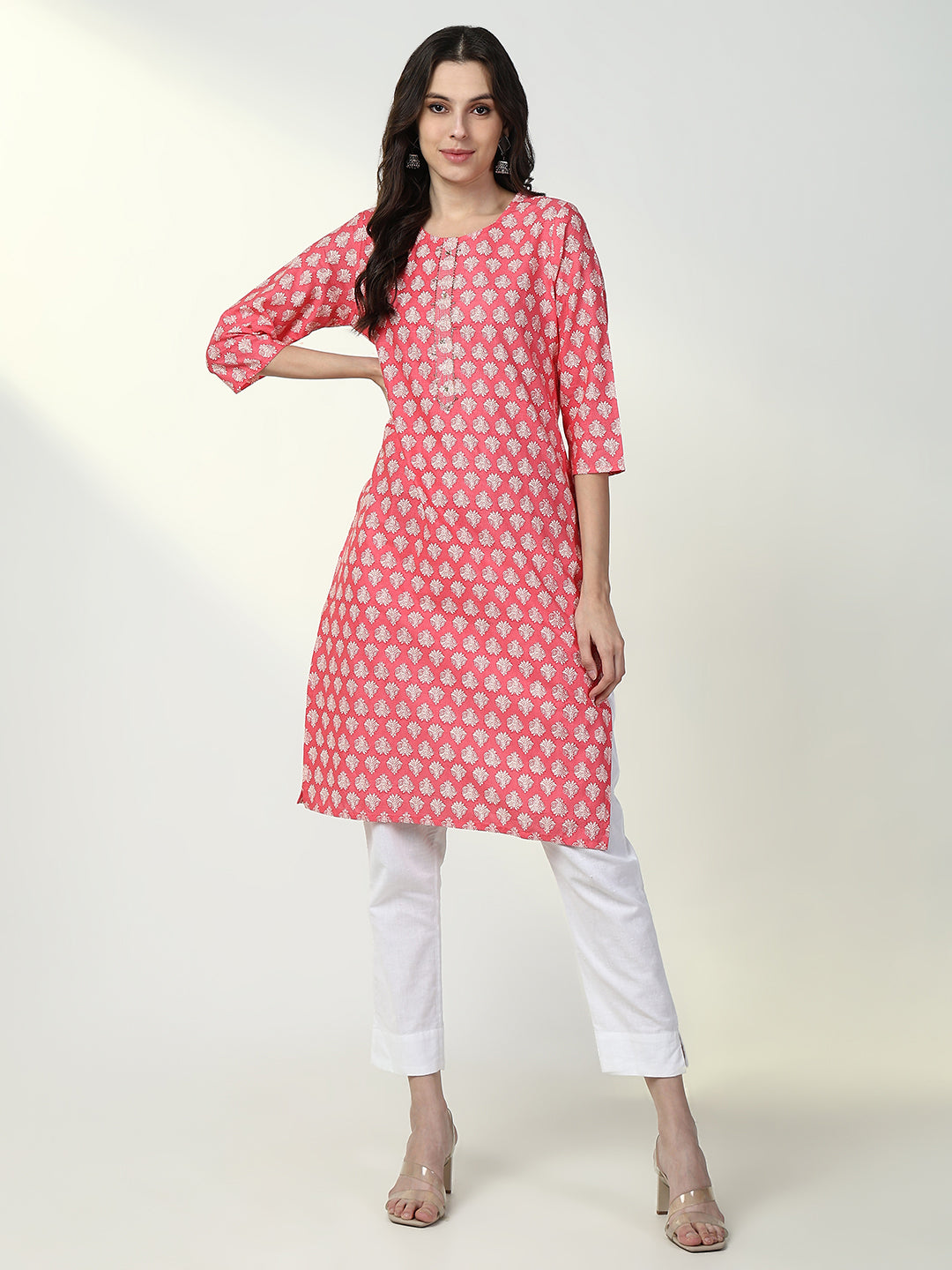 Women Coral Graphic Straight Kurta