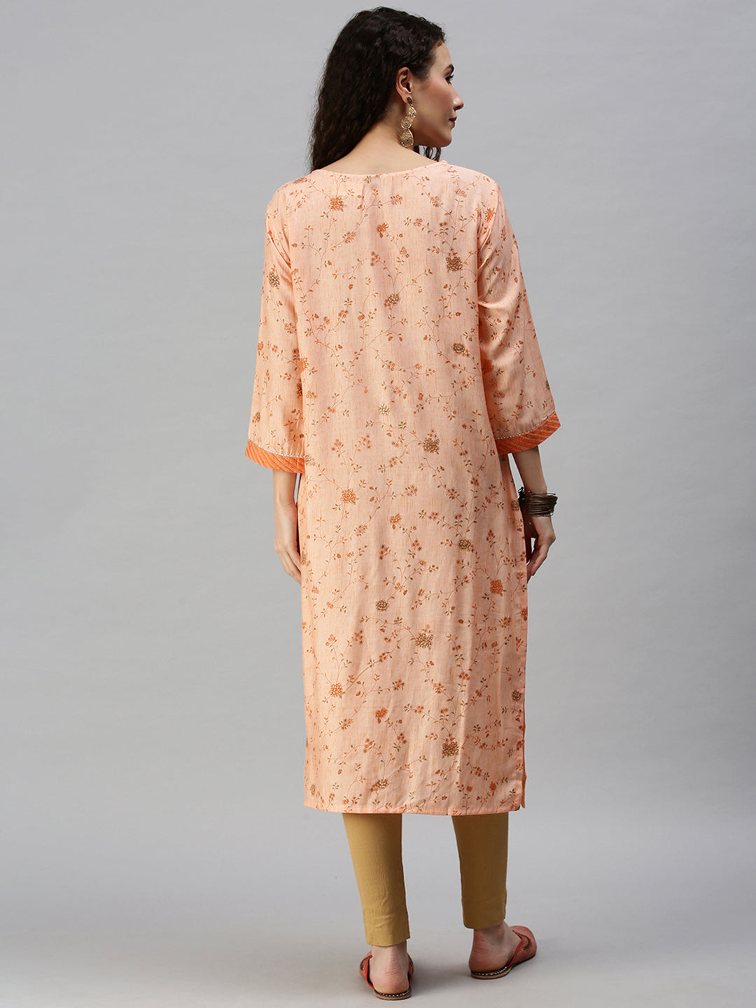 Women Printed Orange Straight Kurta