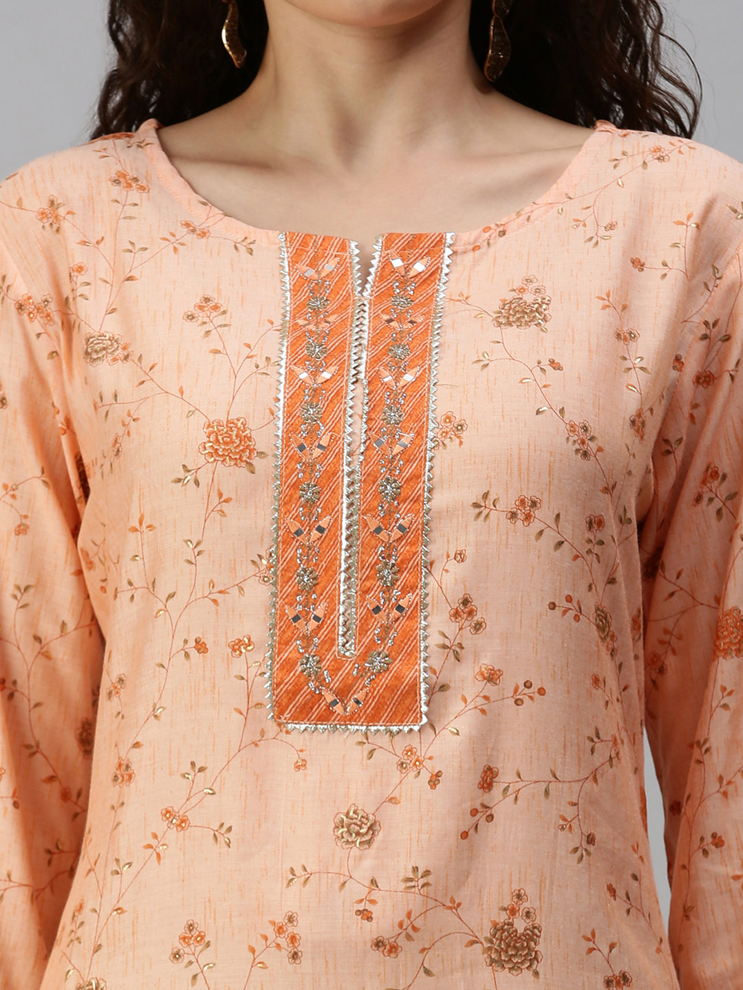 Women Printed Orange Straight Kurta