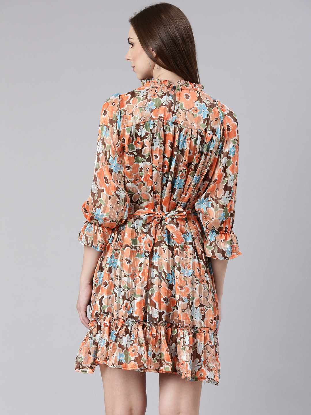 Women Orange Floral A Line Dress