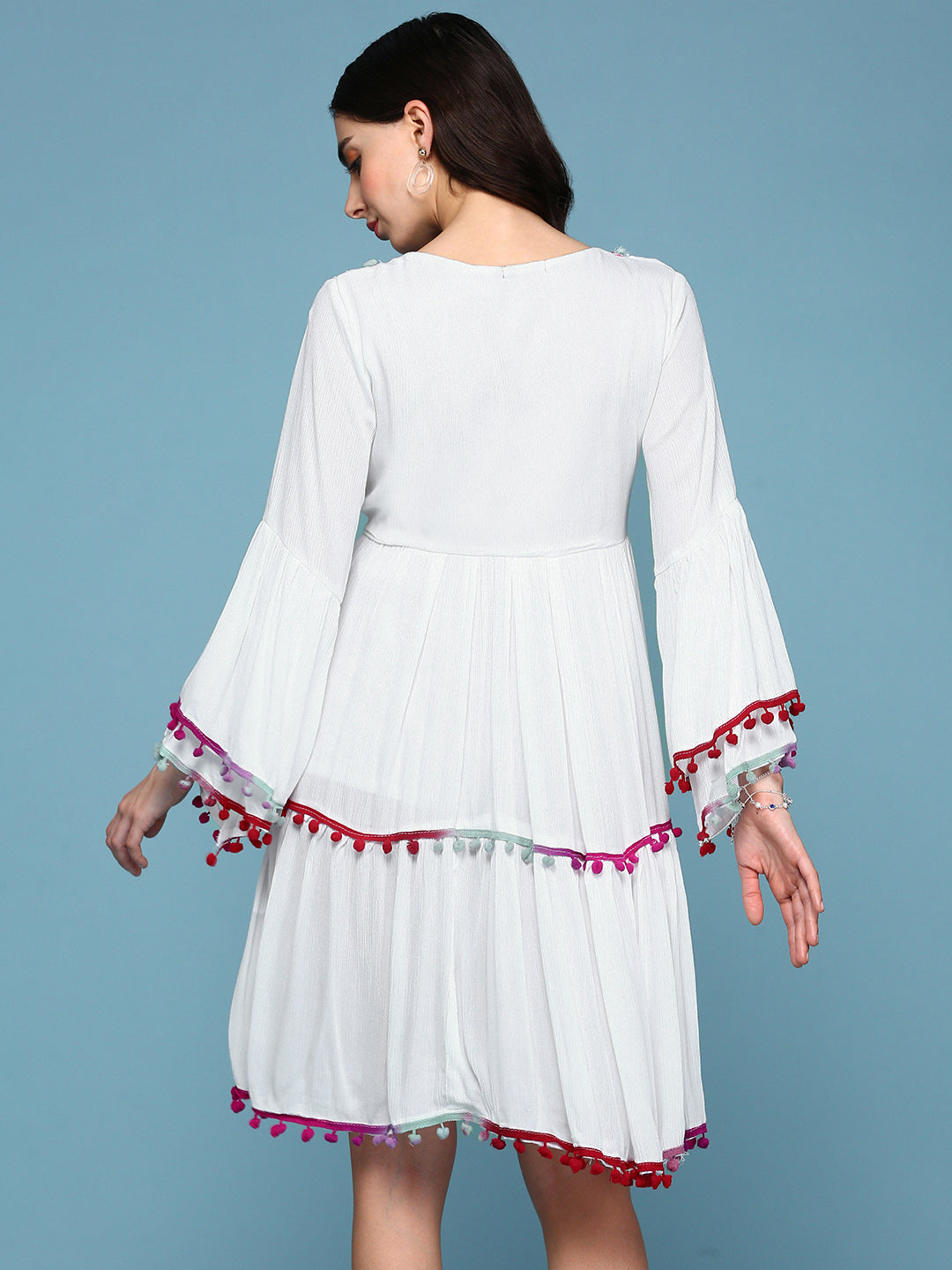 Women White Embroidered Fit and Flare Dress