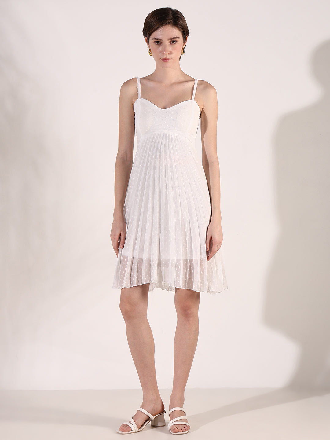 Women White Solid Fit and Flare Dress