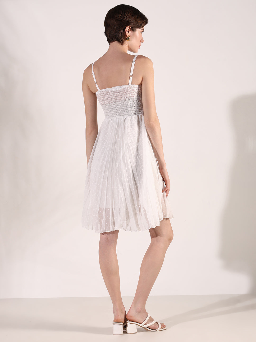 Women White Solid Fit and Flare Dress