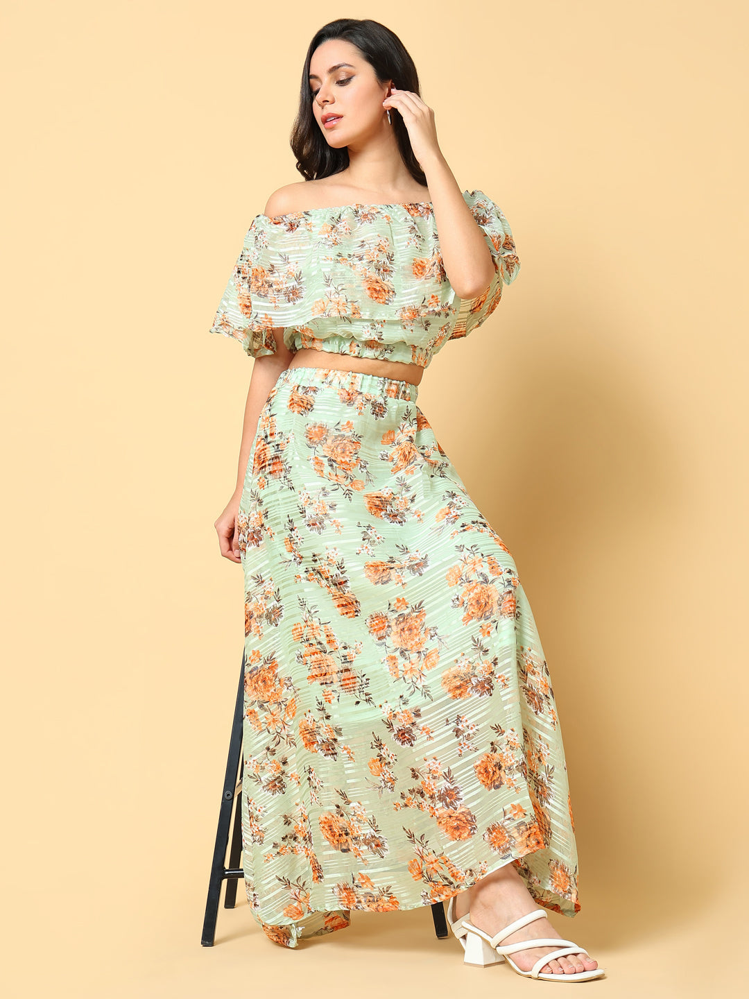 Women Green Printed Co Ords Set