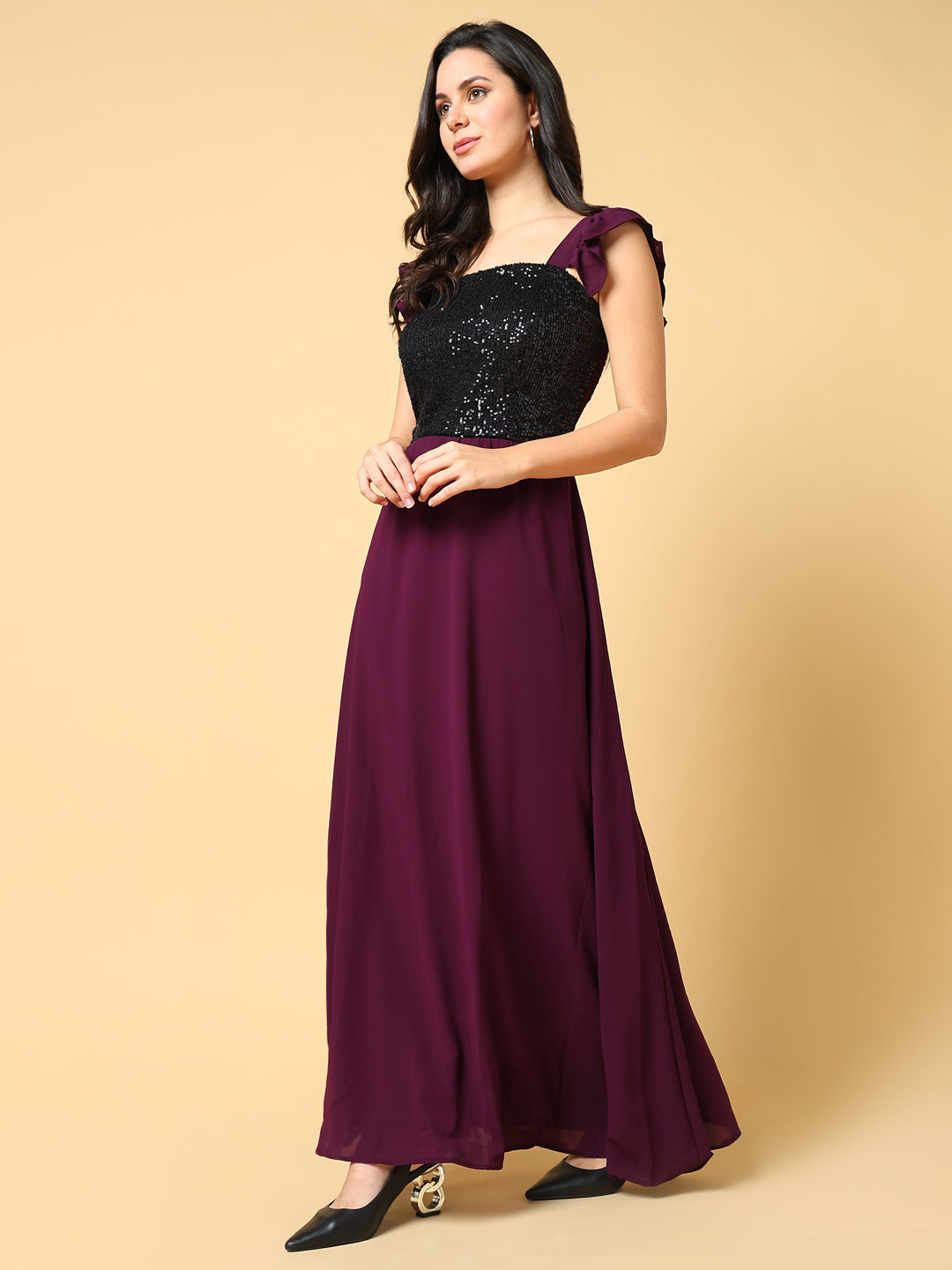 Women Solid Burgundy Maxi Dress