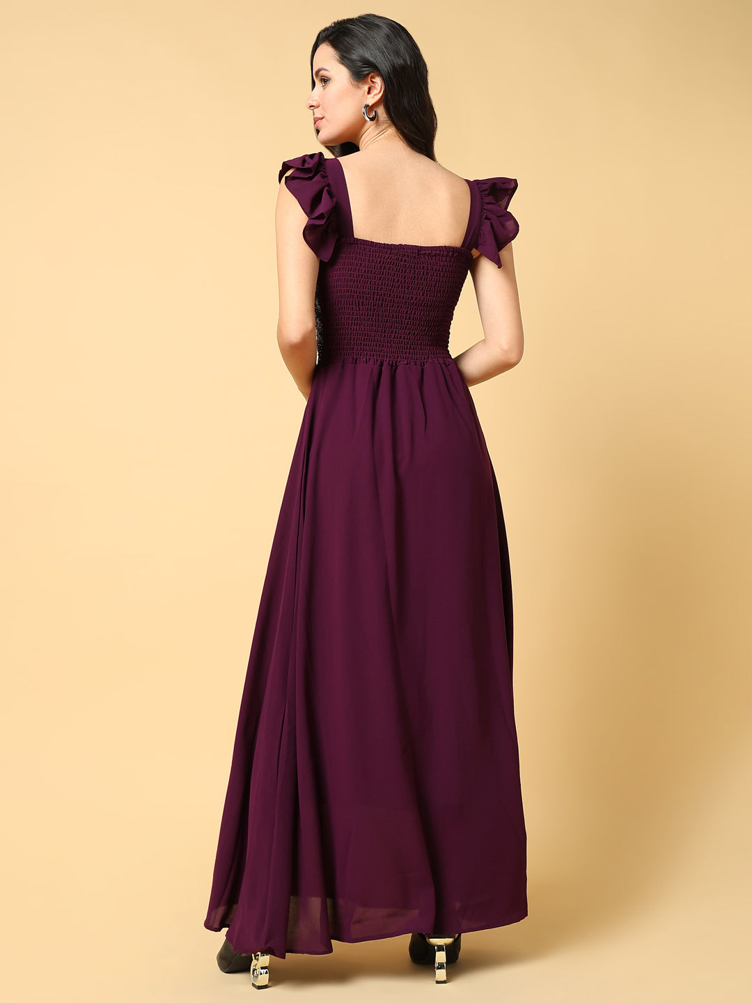 Women Solid Burgundy Maxi Dress